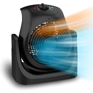 LifePlus 2 in 1 Heater Fan Combo, Portable Cooling Desk Fan, Air Circulator Fan 45 Tilt, 2 Wind Speeds, 1500W Overheat Protection Personal Small Floor for Home Office Black