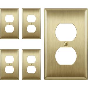 ENERLITES Duplex Receptacle Metal Wall Plate, Outlet Cover, Corrosion Resistant, Size 1-Gang 4.50" x 2.76", Stainless Steel 201, 7721-BB-5PCS, Brushed Brass, Gold, 5 Pack