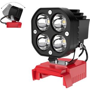LED Work Light Compatible with Milwaukee 18V Battery, 40W 6000LM Flashlight, 18V Battery Cordless Work Light 120Adjustable with Low Voltage Protection for Outdoors and Job Site Lighting (1 Pack, Red)