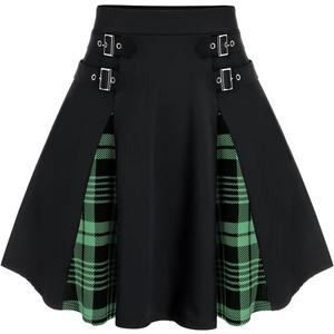 Rosegal Women's Plus Size Gothic Mini A-Line Plaid Skirt (Black)