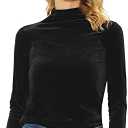 Allegra K Women's Turtleneck Velvet Top Long Sleeve Work Shirts Basic Velour Blouse Size L