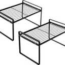 2 Pack Kitchen Cabinet Shelf Counter Organizer Rack Pantry Storage Bathroom Bedroom Office Table Desk Space Saving Steel Frame Stackable Rust Resistant Non Slip Black (L13" W8.3" H7.3")
