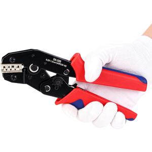 Wire Crimping Tool with Ratchet, Amliber Ratchet Wire Crimper Tool for Open Barrel Terminal Connectors, Electrical Crimping Tool for Deutsch DELPHI AMP Dupont TYCO Terminals, 24-14 AWG