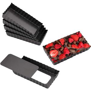 Mini Tart Pan Set of 6 Rectangular Non-Stick 4 Inch Quiche Pan Loose Removable Bottom Tart Pan for Pies, Quiche Bakeware, Cheese Cakes, Desserts