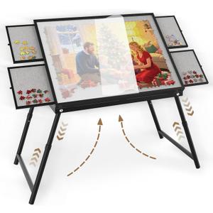 Puzzle Table 1500 Pieces, 3-in-1 Foldable Jigsaw Puzzle Table with Cover 18 & 28 Height, 5 Angle Tilt, Metal Frame, Portable Puzzle Tables Drawers and Legs for All Ages