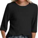 Women Fall Outfits Sweaters Tunic Tops Loose Fit Dressy 3/4 Sleeve Crew Neck Business Casual Blouses Shirts 2026 (Black, S)