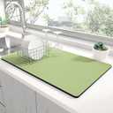 Rnivvi Dish Drying Mat for Kitchen Counter, XL 15 x 24" Super Absorbent Drainer Pad Easy Clean Dish Rack Pad, Non-Slip Heat Resistant Coffee Bar Mat for Coffee Machine Station Accessories Decor, Green