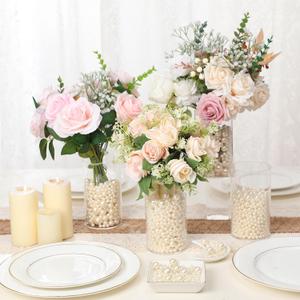10 Set 6 Inch Acrylic Cylinder Vases for Centerpieces with Pearl Filler Clear Plastic Flower Vase for Wedding Centerpieces Birthday Party Home Table Decorations