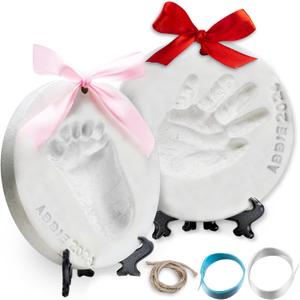Little Hippo Baby Ornament Keepsake Kit (Newborn Bundle)  2 Easels, 4 Ribbons & Letters! Handprint and Footprint Clay Casting Kit for Baby Shower Gifts, Boys & Girls