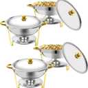 Gold Chafing Dishes for Buffet, 5QT Round Chafing Dish Buffet Set w/Lid, Thickened Stainless Steel Chafers and Buffet Warmers Sets for Weddings, Events, Banquet (4-PACK)