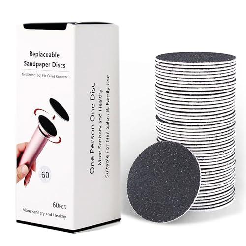 60pcs Replaceable Sandpaper Refill Discs for Electric Foot File Callus Remover Hard Dry Dead Skin Removal (Coarse 60 Grit)