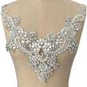 Lace Flower Beads Pearl Patches, Sew on Rhinestones Appliques for Dress Clothing Neckline (White)