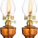 2 Pcs Chamber Oil Lamps for Indoor Use Vintage Kerosene Lamp Rustic Hurricane Kerosene Lantern with Adjustable Fire Wick Lighting Oil Lantern for Home Emergency Lighting, 13'' High(Brown)
