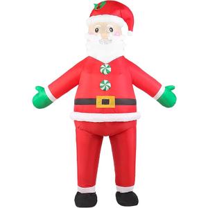 Opemon Christmas Inflatable Santa Claus Costume Adult Outfit Unisex Onesie Full Body Funny Costumes Men Women Fancy Dress Blow Up Suit for Halloween Xmas Holiday Cosplay Parties