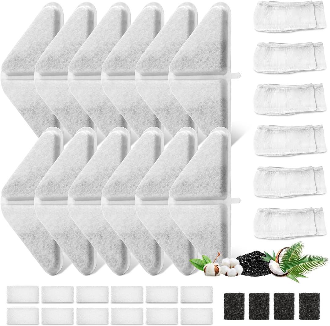 12 Sets of Replacement Filters for 230oz/7L Dog Water Fountain, GISOFIK Cat Water Fountain Filter, 5 Layers Filtration System Pet Fountain Filters Replacement (12 Filters+12 Mesh Bag+14 Sponge)