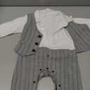 HMD Baby Boy Long Sleeve Gentleman White Shirt Waistcoat Bowtie Tuxedo Onesie Jumpsuit Overall Romper, Size 6-9 M