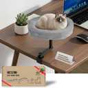 PURRHOUSE Up to 45LBS Cat Desk Bed - 360° Rotation & Adjustable Height, Pet Perch for Desks with Washable Cushion, Desk Cat Bed Attachment for Various Tables, Gray Cushion