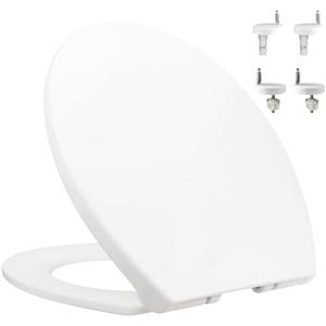 Meaferks Soft-CloseToilet Seat, Non-Slip Bumpers, Quick Release Toilet Hinges Easy to Install & Clean, Including Two Sets of Parts, White (A-080)