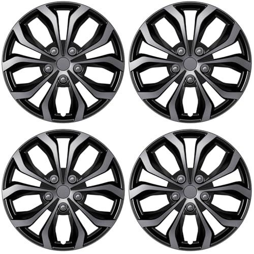 AutoBeeDen 2-Pack Universal Hubcaps Replacement R14 14 inch, Steel Wheel Rim Cover for Most Cars Trucks Sedans SUV, 14" 14 in Wheel Covers Hub Caps (Gray+Black Color)