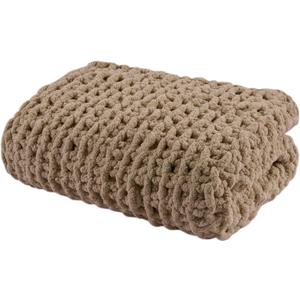 Madison Park Chenille Chunky Knit Handmade Throw Blanket, Luxuriously Soft Gift Blankets, Cottage Style Room Dcor, Lightweight & Breathable All Seasons Throw Blanket for Couch, 50" W x 60" L Brown