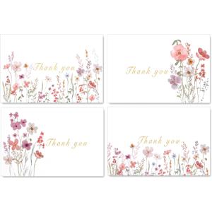 Thank You Cards with Envelopes & Stickers  40-Pack Watercolor Floral Blank Note Cards, 4" x 6", Heavy 300gsm Cardstock for Weddings, Baby Showers & Business