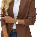 ELLEVEN Women’s Business Casual Open Front Blazers, Stretchy Knit Long Sleeve Blazer Work Office Suit Jackets (Brown, XXL)