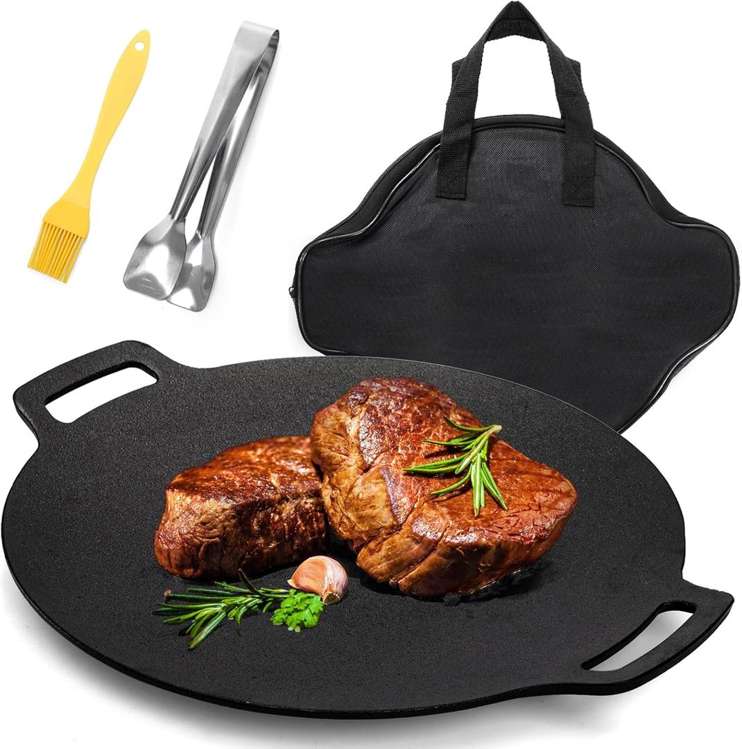 Korean BBQ Grill, Nonstick Round Griddle Pan with Bag, 12 Inch 6 Layer Coating BBQ Griddle, Cast Iron Griddles for Stove Top, Induction, Outdoor Camping, Tawa Roti Pan