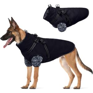 Lelepet Dog Coat 3 in 1 Waterproof Dog Winter Jacket with Harness Built in Windproof Snow Jakcet with Detachable Fleece Sweater Lining Reflective Thermal Cold Weather Coats for Small Medium Large Dogs (Black)