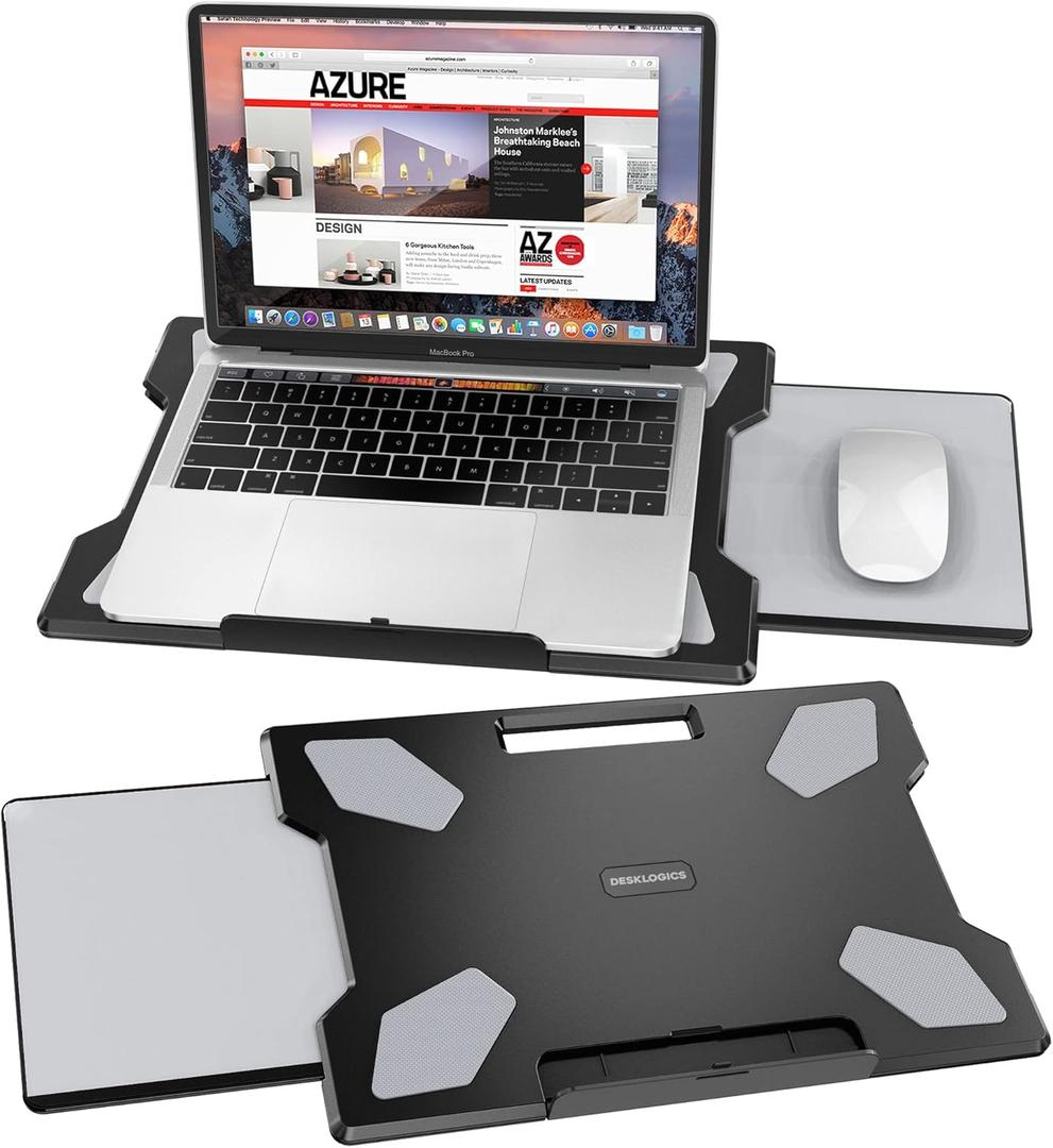 Laptop Lap Desk for Bed & Couch, Portable Laptop Lap Pad with Retractable Left/Right Mouse Pad, Stable & Comfortable Lap Tray for Sofa, Travel, Writing & Home Office