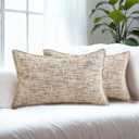 HAUSSY Pack of 2 Chenille Tweed Throw Pillow Covers 12x20 Inch,Beige Brown | Textured Decorative Lumbar Pillowcases, Velvet Back, Machine Washable, Couch Bed Sofa Living Room Home Decor, No Insert