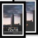 12x18 Picture Frame Set of 2, 12 x 18 Wood Poster Frames with Mat for 11x17, Wooden Photo Frames with Tempered Glass Cover for Wall Display,Black, 12x18-2pack