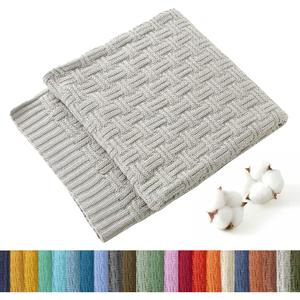 TREELY 100% Cotton Knitted Throw Blanket Couch Cover Blanket(50 x 60 Inches, Light Grey)