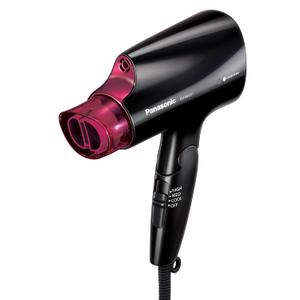 Panasonic nanoe Compact Hair Dryer for Healthy-Looking Hair, 1400W Portable, Folding Handling and QuickDry Nozzle for Fast Drying  EH-NA27-K (Black/Pink)