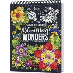 Mindful Palette Color by Number Adult Coloring Book - 30 Unique Floral Nature Number Designs, Spiral Bound, Thick Paper for Alcohol Markers, Hard Cover, Relaxation Books Gift for Adults and Woman