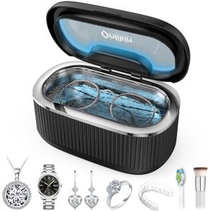 35W Ultrasonic Jewelry Cleaner, 45KHz Retainer Cleaner for Jewelry, 5 Timer & 3 Power Modes, Eyeglasses, Rings, Watch Strap, Dentures - 20oz, 304 Stainless Steel Tank, Quiet <38dB (Black)