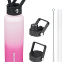 BJPKPK 40oz Stainless Steel Insulated Water Bottle with 3 Lids, Sakura - BPA Free Leakproof Thermos Bottle for Sports & Gym (Cherry)