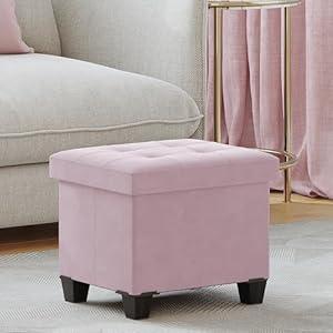 Kerioers Storage Ottoman, Foldable Ottoman Foot Rest, Foot Stool, Bench with Storage, 660 lb Load Capacity, for Living Room, Bedroom, Dorm, Pink FSS10P01V2