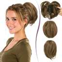 RUWISS Claw Clip Short Human Hair Ponytail Extension with Bendable Metals for DIY Styles Straight Messy Bun Hair Piece for Women Hairpieces for Daily Wear,9 Inch Medium Brown with Honey Blonde