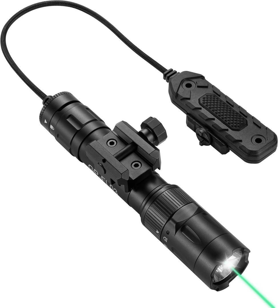 3000 Lumen Aluminum Tactical Flashlight with Laser Combo, Picatinny/MLOK Rifle Light, Magnetic Charging & Remote Switch | 2.5H Runtime, IPX7 Waterproof, 500m Beam for AR-15, Hunting, Home Defense (Black)