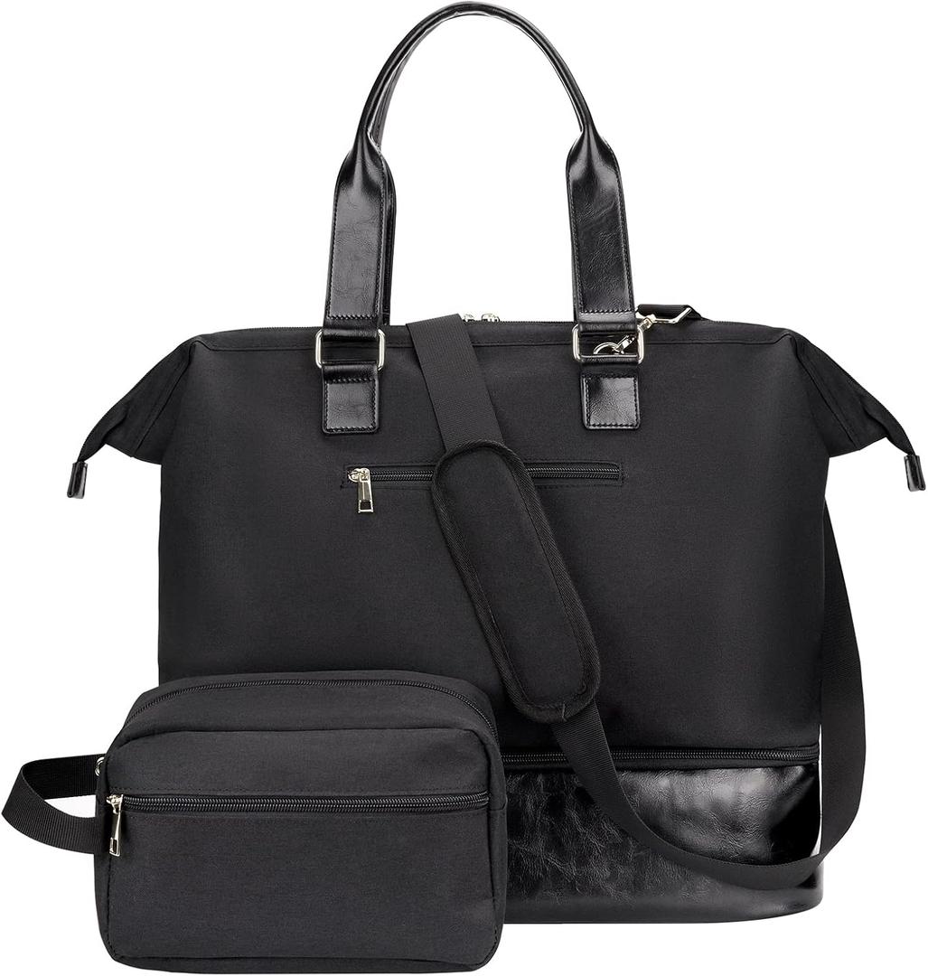 Weekender Bag with Shoe Compartment Travel Duffle, Carry On 20 Inch, Black