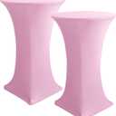 HolidayIdeas Cocktail Table Covers, 2 Pack - Fitted Stretch Spandex Square Corners Cocktail Tablecloths (Light Pink, Fit for 30"-32" Diameter x 43" Height Tables)