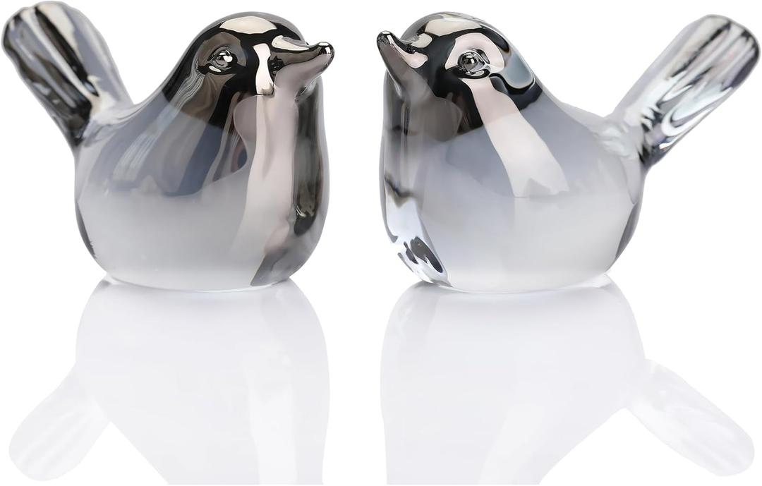 Reyife Small Bird Figurines Home Decor Glass Crystal Bird Statue Modern Style Decorative Ornaments for Living Room, Bedroom, Farmhouse, Office Desktop, Book Shelf, Coffee Table, Cabinets (Silver)