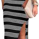 PRETTYGARDEN Women's Summer Bodycon Sundresses Casual Midi Sleeveless Hollow Out Knit Side Slit Striped Long Tank Dress (Large, Black)