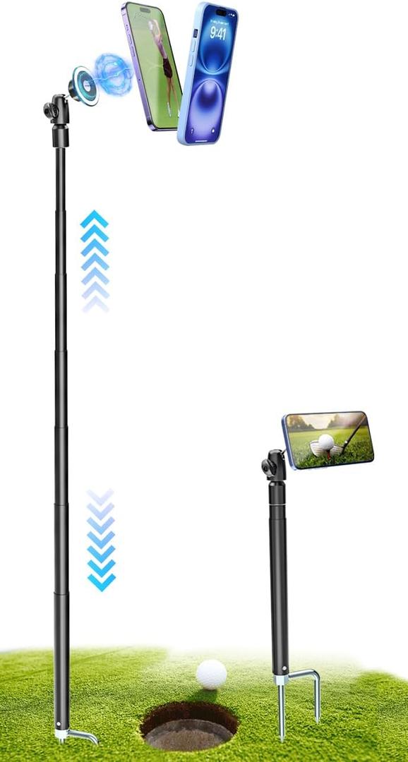 Golf Monopod Selfie Stick with Magnetic Phone Holder Mount - 57" Metal Pole Golf Phone Holder for Record Swing, Putting, Golf Training Aid, Tripod for iPhone 16 15 Compatible with Magsafe