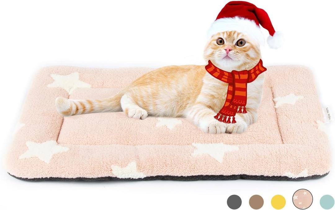 Mora Pets Cat Bed for Indoor Cats Washable Dog Crate Pad Cute Star Dog Bed Mat for Small Dogs Pet Kennel Pad for Cage Soft Flat Puppy Kitten Cushion Sleeping Anti-Slip Pink 22 x 13