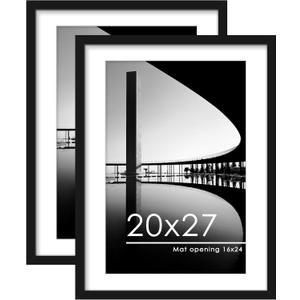 PEALSN 20x27 Picture Frame Set of 2, Display Pictures 16 x 24 with Mat or 20 x 27 without Mat for Wall Mounting Display, Poster Frames, Black