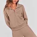 PRETTYGARDEN Women's 2 Piece Outfits Casual Lapel Half Zip Sweatshirts And Wide Leg Pants Tracksuit Sets (XL)