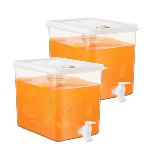 Domensi 2 Pack 2 Gallon Drink Dispenser for Fridge with Spigot Water Dispenser Leak Proof Lids Filter Screen Beverage Juice Container Sealed Plastic Lemonade Milk Cold Hot Drink Tea Jug for Party