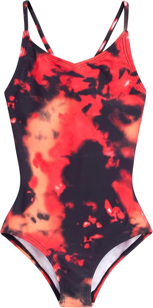Kanu Surf Girls Hurricane Beach Sport UPF 50 One Piece Swimsuit (4, Hurricane Black/Coral)