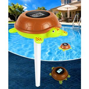 LuxBlue Turtle Floating Solar Pool Thermometer with String & Backlit Screen | Ultra-precise Digital Pool Thermometer with 1 Accuracy, IP68 Waterproof | Pool Temperature Guage for Hot Tub, Spa, Pond